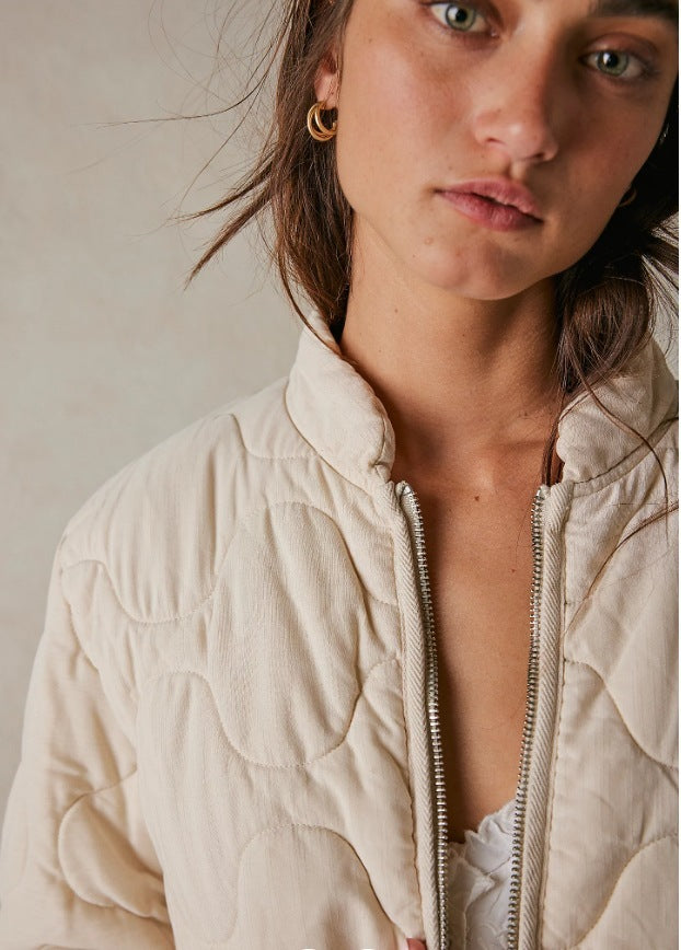 Women's Casual Quilted Cotton Jacket Loose Stand Collar Coat