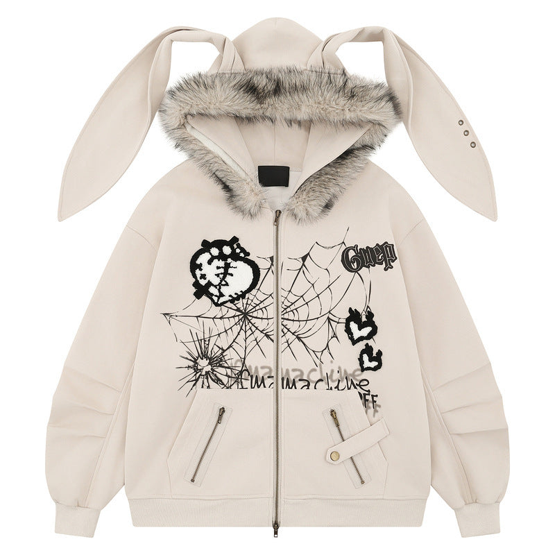 Fur Collar Rabbit Ears Sweater Women's Sub-culture Design Sense Niche Cardigan