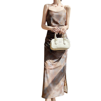 Mesh Off-neck Sling Dress Women's Side Slit