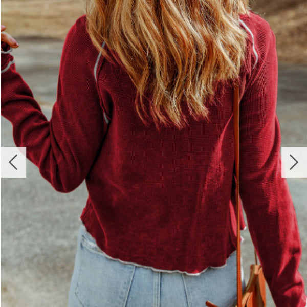 Red Match Day Rugby Football Graphic Thermal Knitting Top