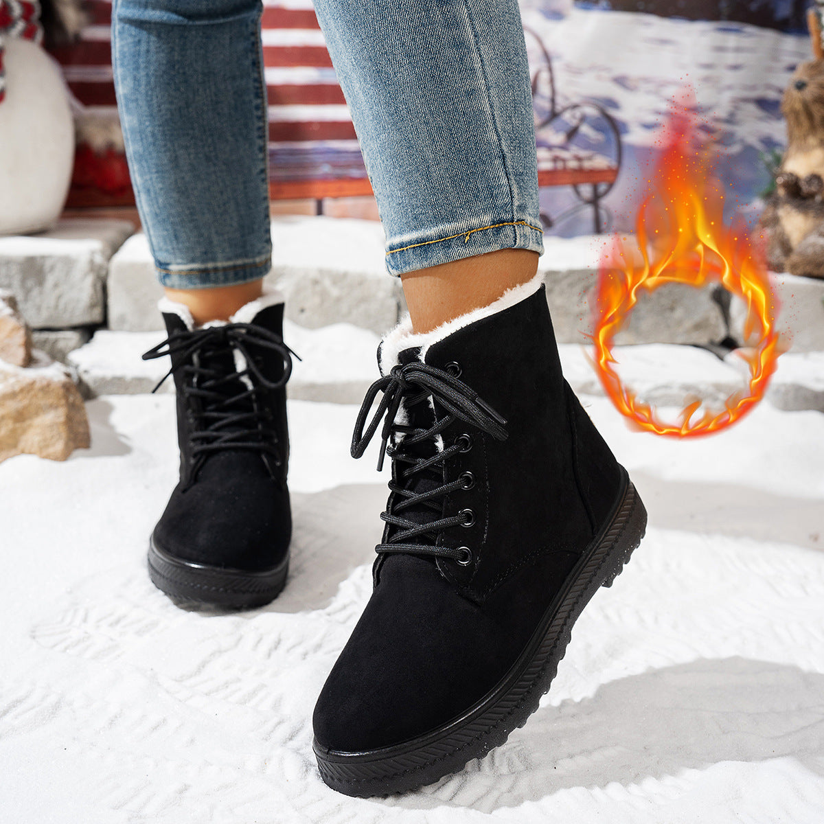 Women's Lightweight Non-slip Lace-up Thickened Warm Snow Boots
