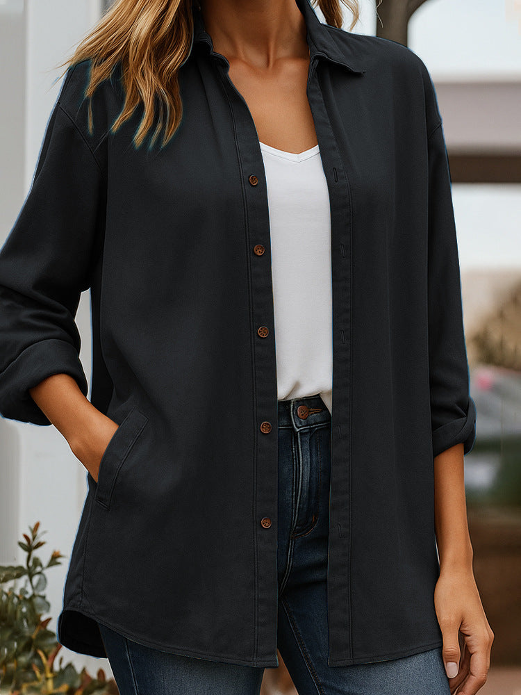 Jacket Women's Casual Temperament Women's Clothing High-end Sense Solid Color Pocket Shirt Coat