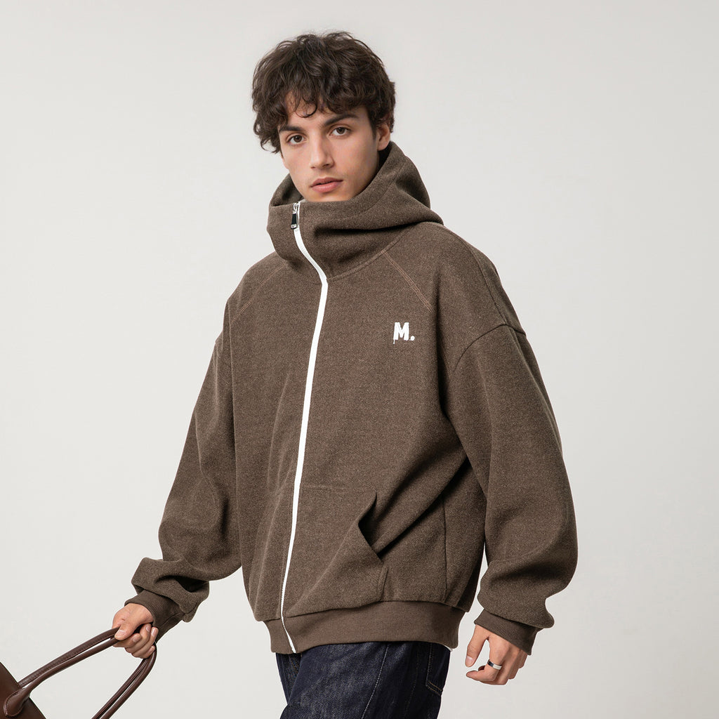 Contrast Color Zipper Casual Thickening Hoodie Coat