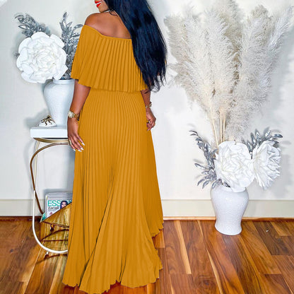 Women's Sexy Off-shoulder Pleated European And American Style Dress