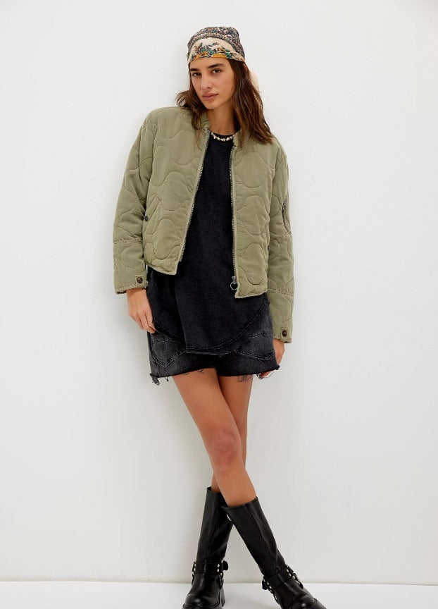 Women's Casual Quilted Cotton Jacket Loose Stand Collar Coat