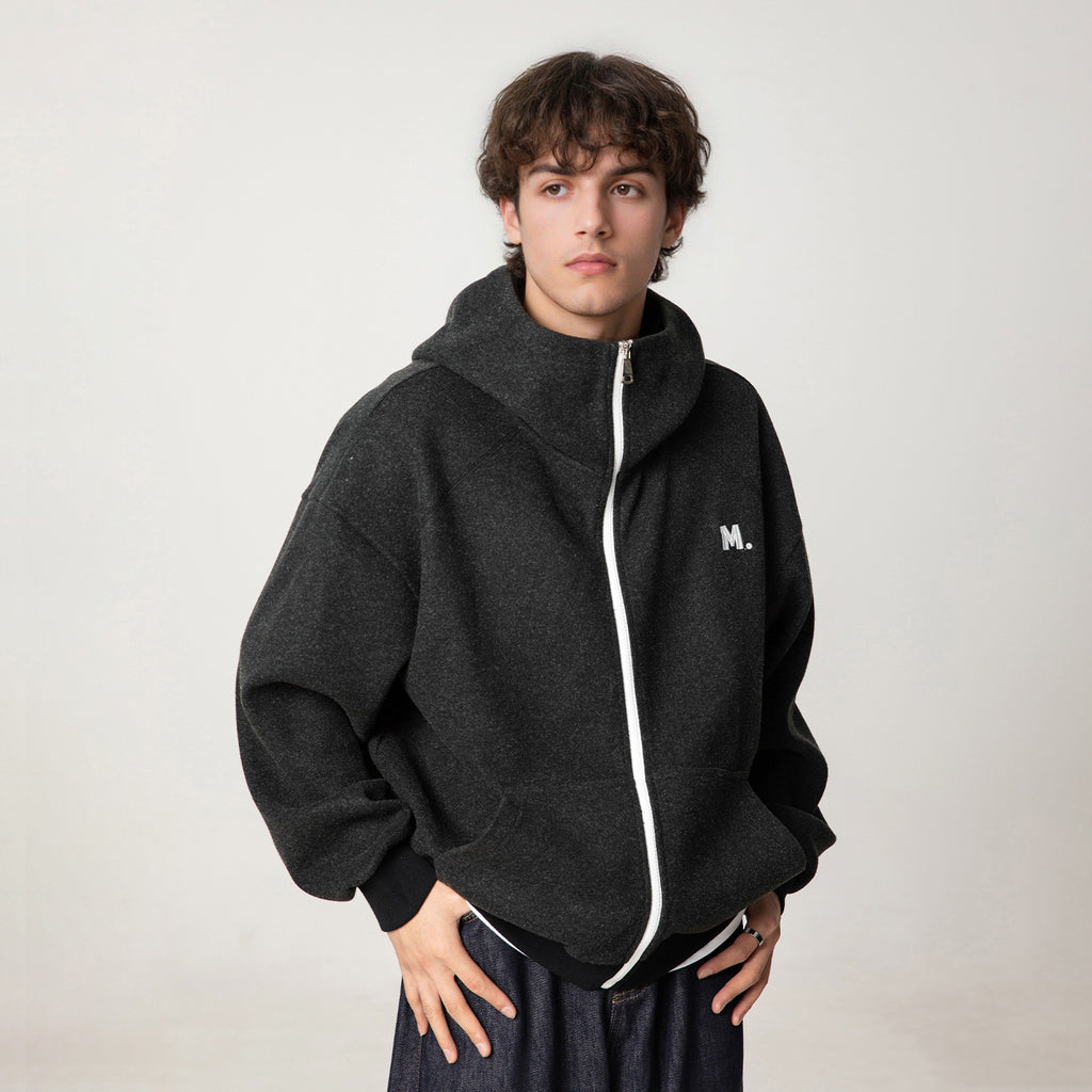 Contrast Color Zipper Casual Thickening Hoodie Coat