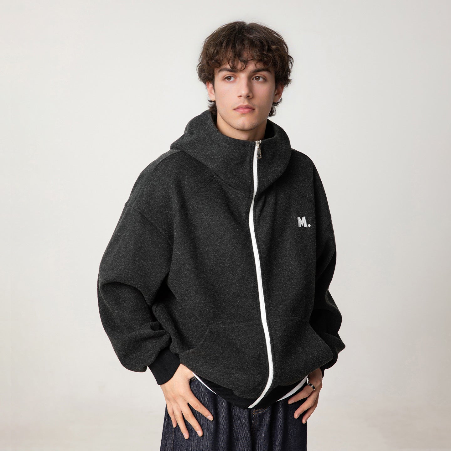 Contrast Color Zipper Casual Thickening Hoodie Coat