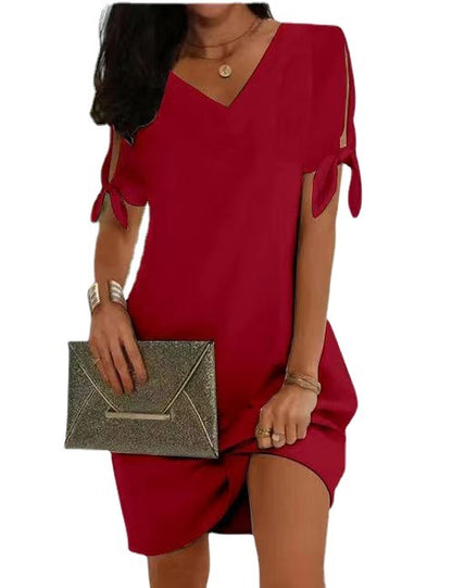 Fashion Craft Split Cuff Bow Solid Color Dress