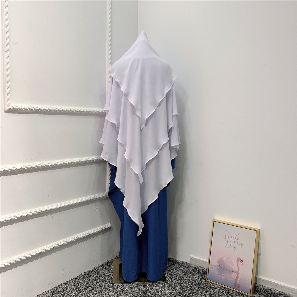 Fashionable Solid Color Three-layer Headscarf Dubai Travel Photo