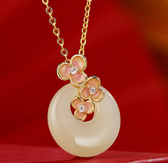 Peach Blossom Hetian Jade Bracelet Sterling Silver
