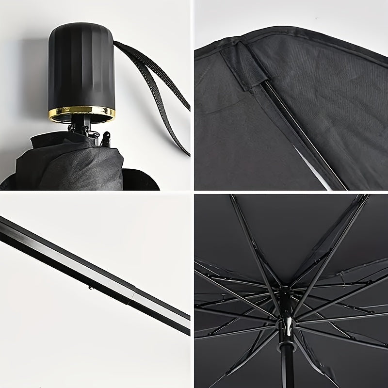 UPF50-Sunshade-UPF50- Compact Roll-Up Sunshade For Front Window - Heat Insulation And UV Protection, Easy-to-Use Auto Interior Accessory, Fits Most Vehicles, Sun Protection Curtain, Sleek Black Umb