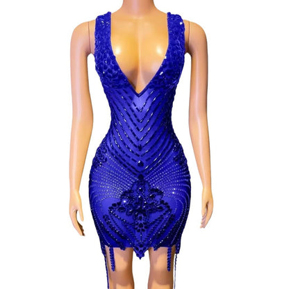 Rhinestone Sexy V-neck Tight Dress Party Dress Skirt