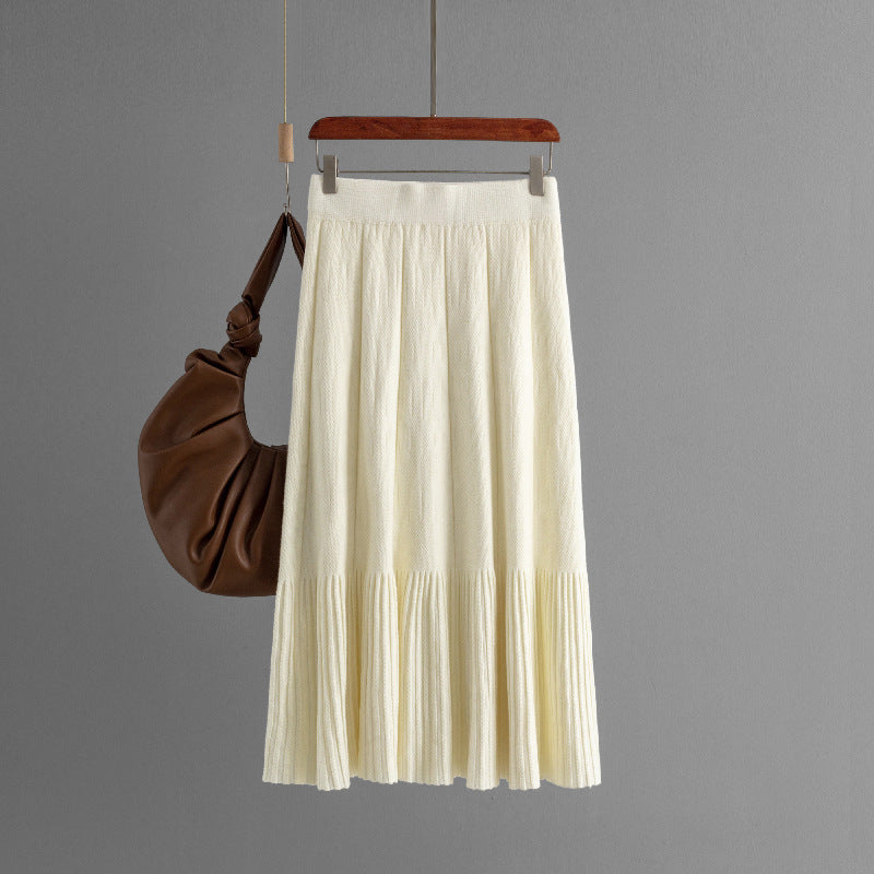All-match High Waist Slimming Pleated Skirt Mid-length Women