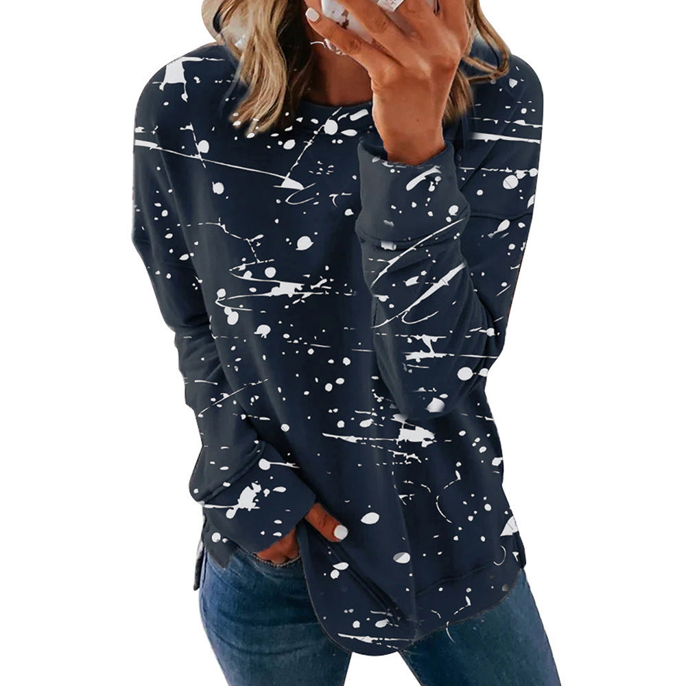 Graffiti Print Loose Versatile Top Long-sleeved T-shirt