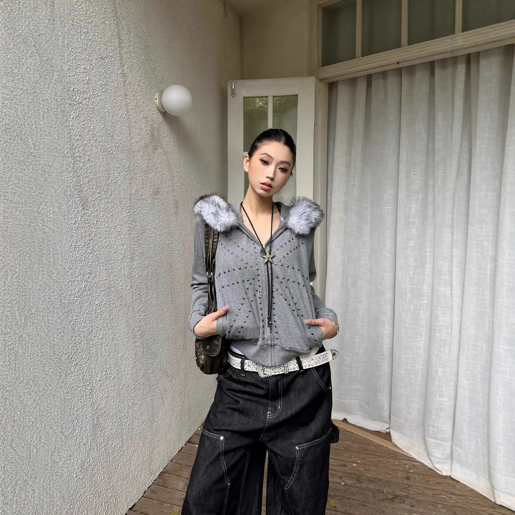 Women's Casual Loose Retro M Fur Collar Hood Bathroom Coat