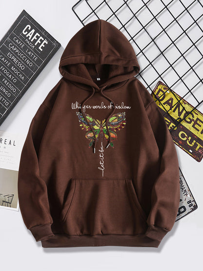 Fashion Butterfly Print Heel Wrapped Collar Brushed Hoody
