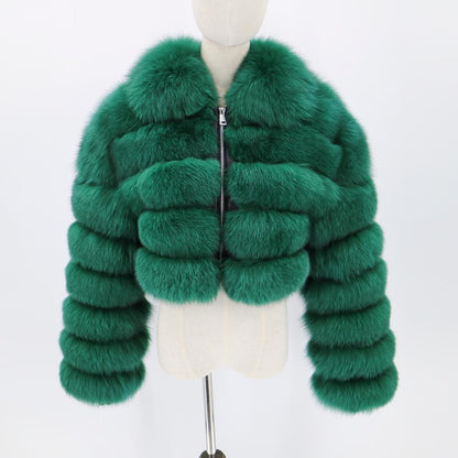 Women's Fur Coat Fox Fur Stitching Short Lapel Long Sleeve Coat
