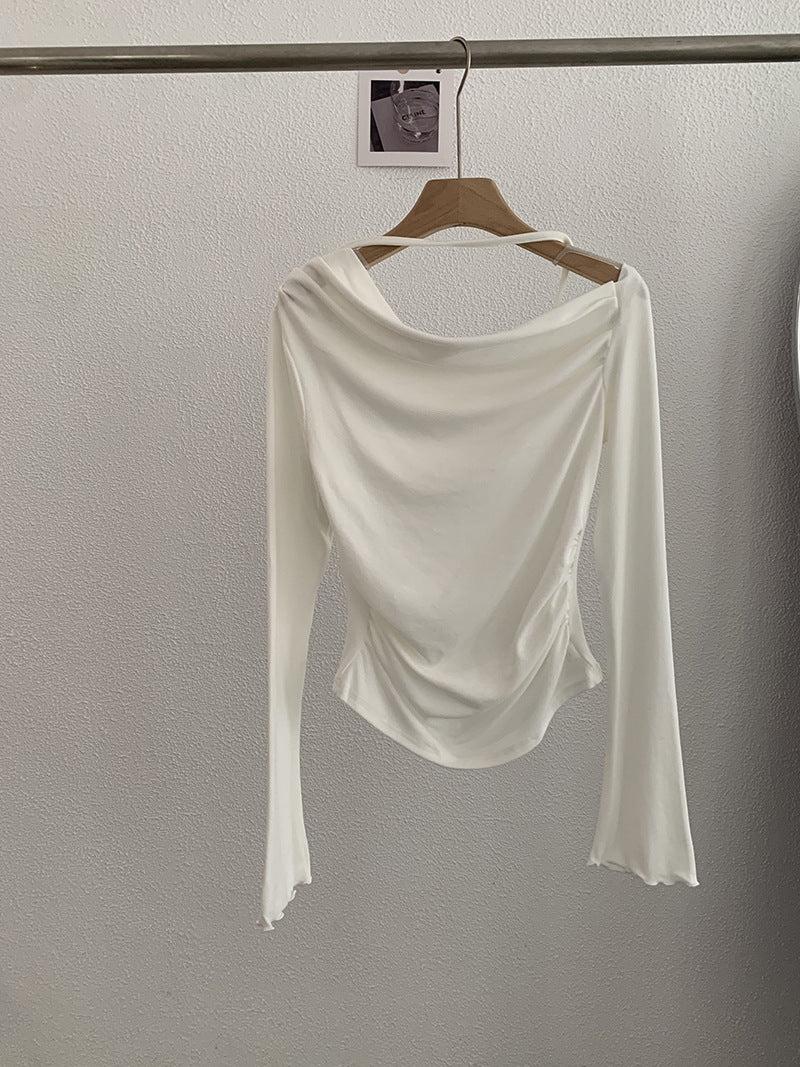 Shoulder Collar Solid Color Slim Fit Slimming Long Sleeves Inner Bottoming T-shirt