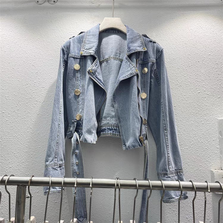 Fashion Denim Jacket Women's Retro High Waist Crop Top