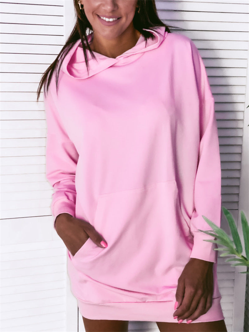 Long Sweater Hoody Sweater Solid Color