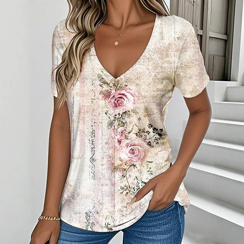 New Striped Printing Creative 3D Digital Printing Loose Casual Women's T-shirt