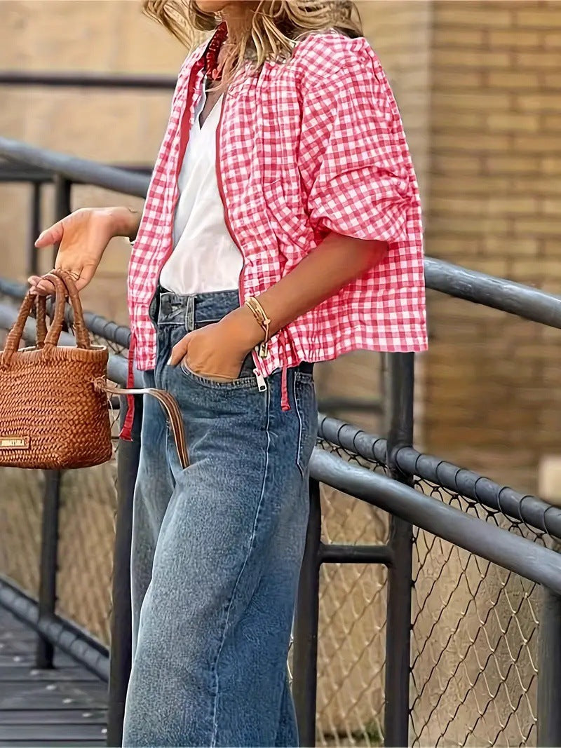 Plaid Short Coat Jacket Loose Baseball Jacket