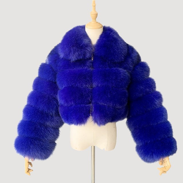 Women's Fur Coat Fox Fur Stitching Short Lapel Long Sleeve Coat