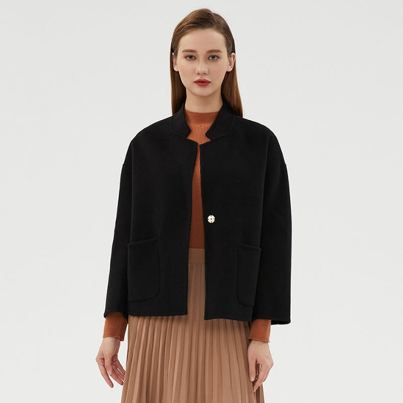 Small Stand Collar Loose Plus Size Small Woolen Easy Matching Coat