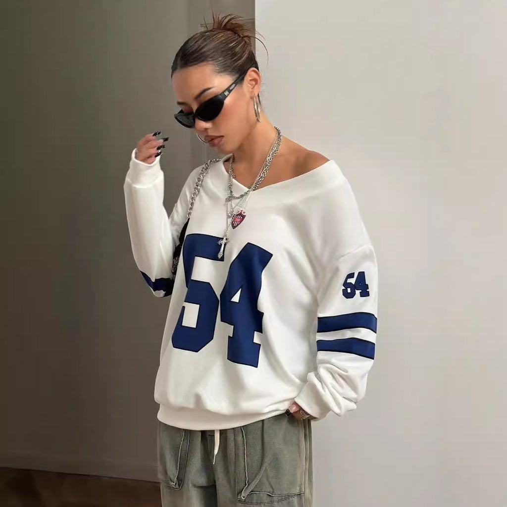 V-neck Letter Print Loose Leisure All-matching Sweatshirt