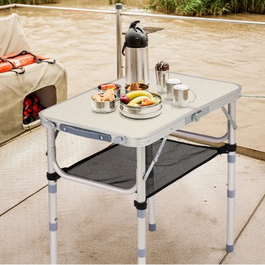Outdoor Folding Camping Table, 2ft Portable Pinic Table With 3 Adjustable Height, Small Aluminum Foldable Lightweight Patio Side Table With Carry Handle For Outdoor Indoor Hiking Camp BBQ Beach, White