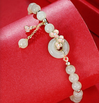 Peach Blossom Hetian Jade Bracelet Sterling Silver