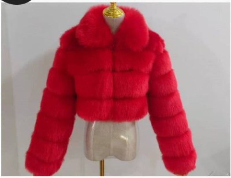Women's Fur Coat Fox Fur Stitching Short Lapel Long Sleeve Coat