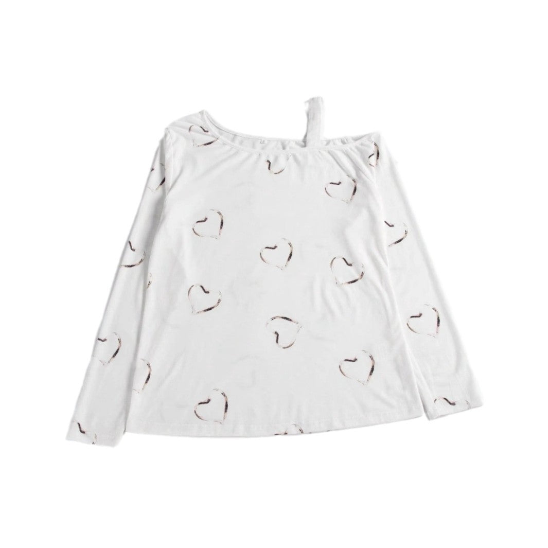 Heart Printing Women's Strapless Sexy Pullover Long Sleeve T-shirt
