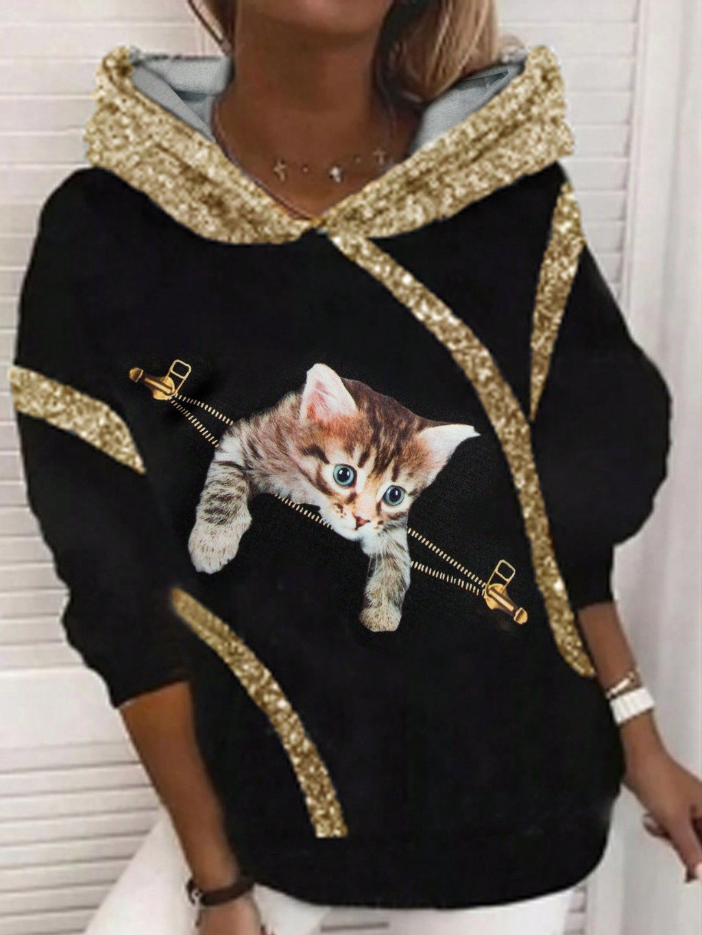 Digital Printing Loose Plus Size Hooded Sweater