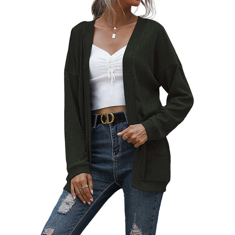 Basic Long Sleeve Solid Color Long Sweater Cardigan