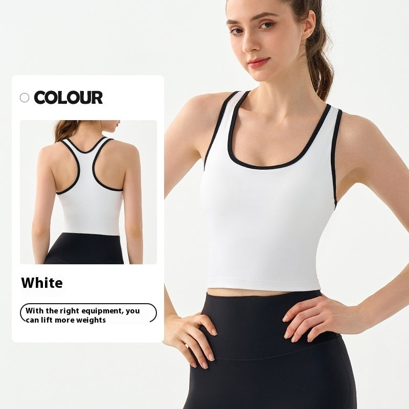 Nude Feel Yoga Clothes Vest Semi-fixed Cup Tennis Training Workout Bra Color Contrast Short