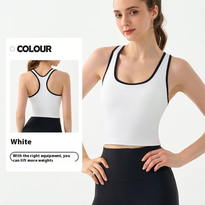 Nude Feel Yoga Clothes Vest Semi-fixed Cup Tennis Training Workout Bra Color Contrast Short