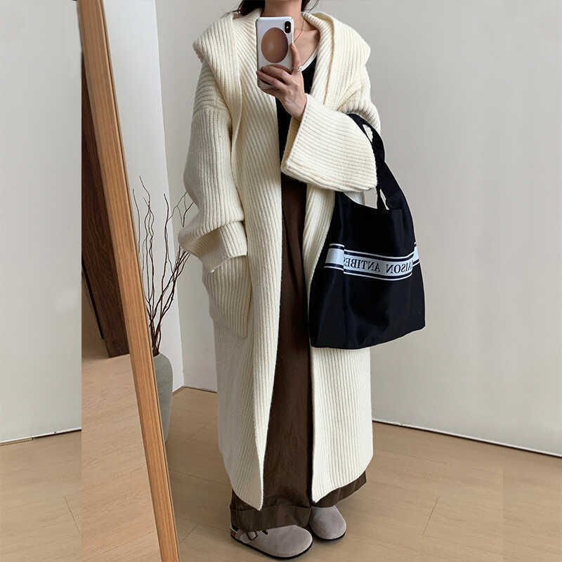 Loose Hooded Sweatshirt Women's Extended Cardigan Coat