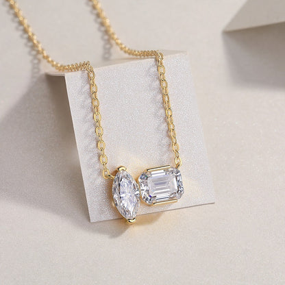 Double Diamond Shadow - Set With Two Octagonal Horse Eye Moissanite S925 Sterling Silver And Gold-plated Pendant, Fashionable Diamond Jewelry, Silver Jewelry, 3g Sterling Silver Jewelry
