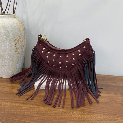 Retro Casual Tassel Large Capacity Rivet Shoulder Messenger Bag