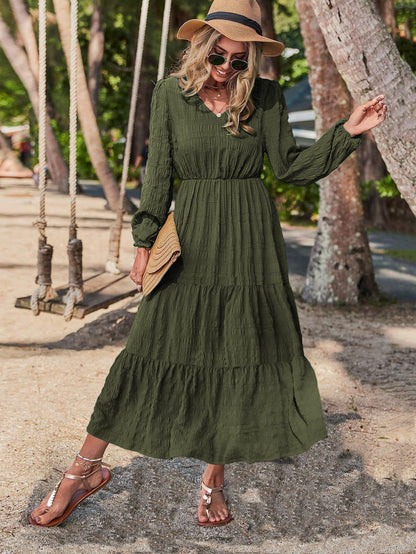 New Spring Style Lantern Sleeve Stitching Women's Clothing Dress