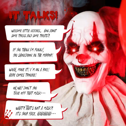 5.7ft Eye Red Light Vibration Clown Sound Voice Control, Standing Balloon Clown, Battery Model - Battery Not Included, Halloween Standing Decoration