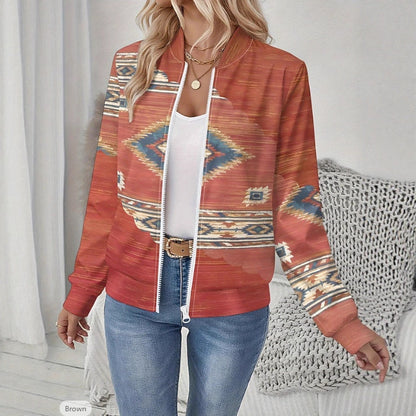 Autumn Printed Cardigan Women's Casual Baseball Jacket