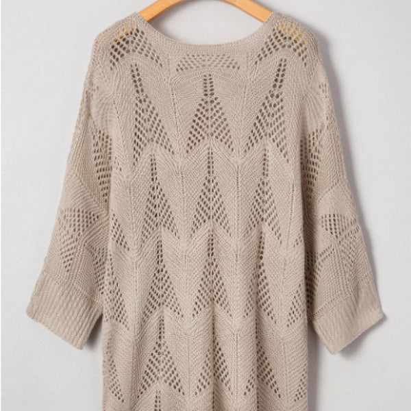 Female Leisure Hollow Out Parchment Hollow Sleeve Casual Sweater