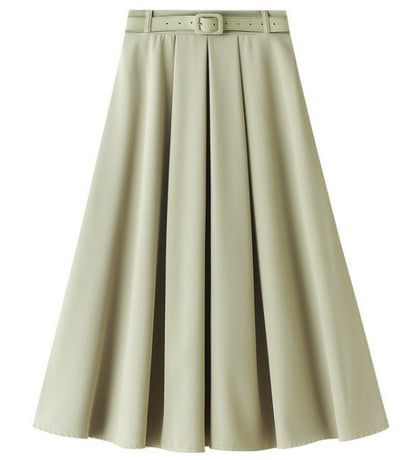 Retro High Waist A- Line Skirt Slimming Skirt Belt Attached