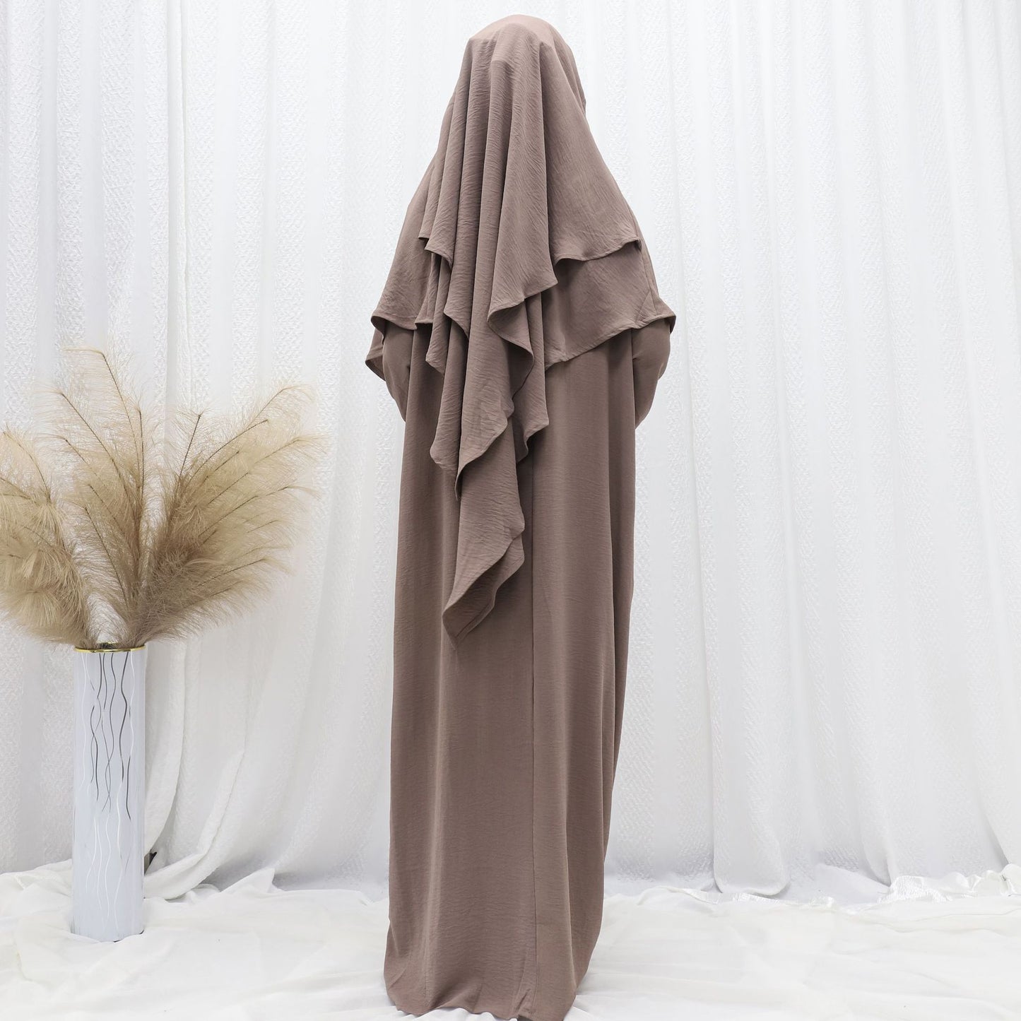 Dubai Turkey Solid Color Dress With Headscarf