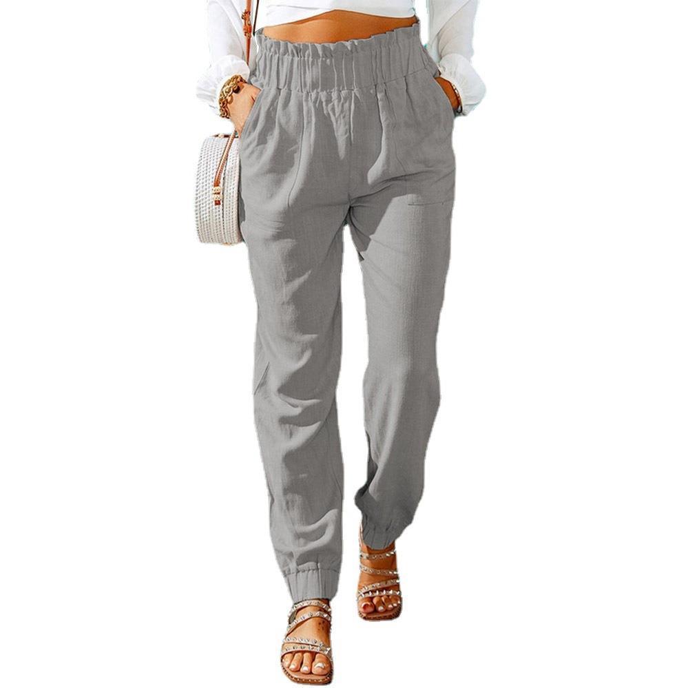 Women's Ruffled Elastic Belt High Waist Pants