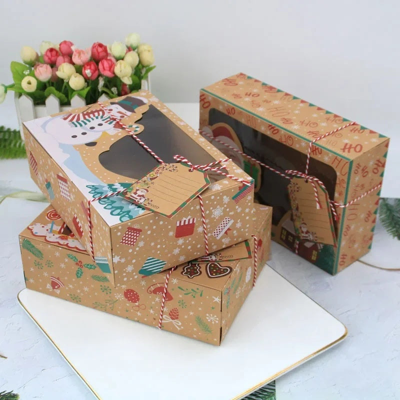 Christmas Gift Box Candy Cookie Santa Snowman Cartoon Kraft Paper Xmas Kids Bags New Year Event Party Supplies