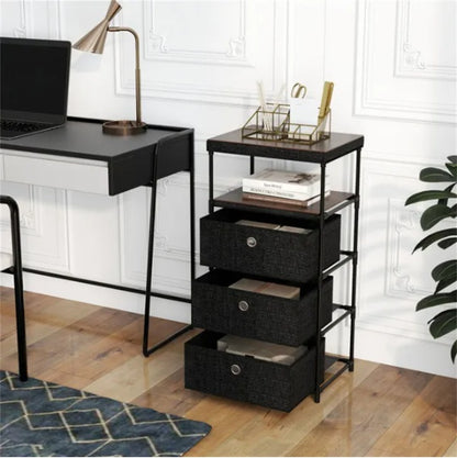 3-Drawer Fabric Storage Cabinet - Removable Foldable Drawers, Industrial Wood Top, Metal Frame With Anti-Tipping Kits