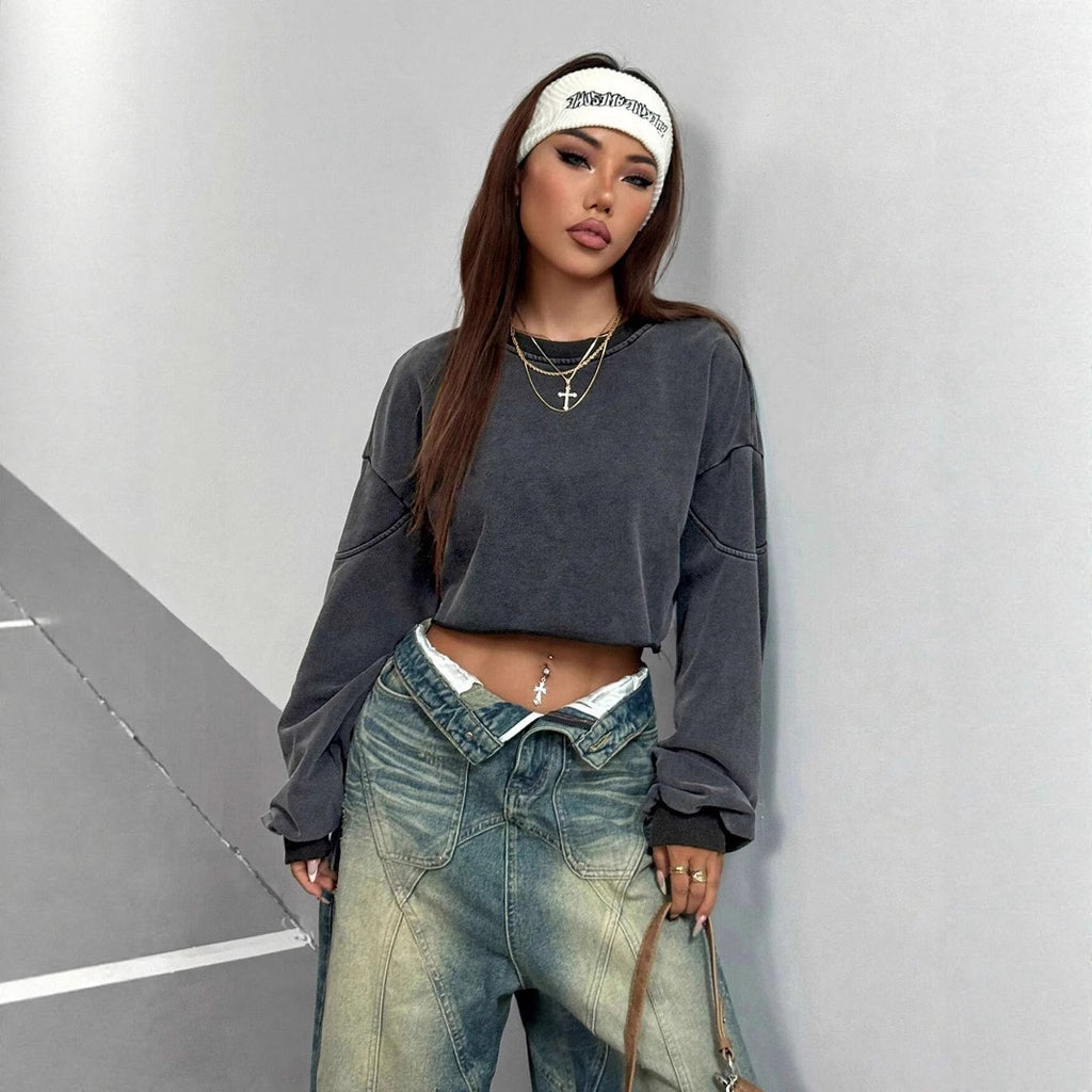 Street Style Hot Girl Trendy Cool All-match Distressed Short Top